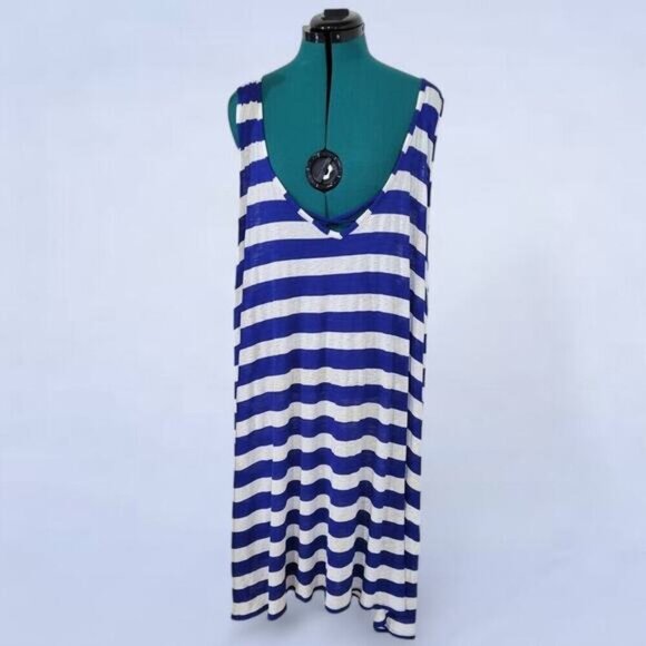 Sea Swimwear Blue Striped Coverup Tank Dress - Size 2X - Picture 1 of 8